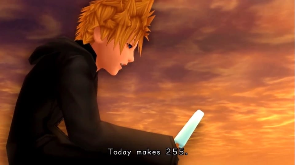 Image is Roxas holding an icecream bar while saying "Takes makes 255."