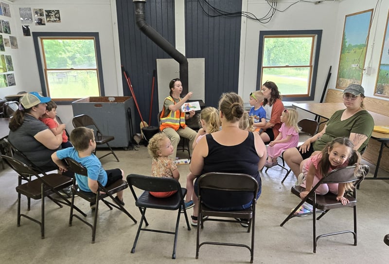 In May’s Nature Explorers event, Sara taught a gaggle of kids and their moms about the amazing odyssey of butterflies. / Photo by Pamela Miller