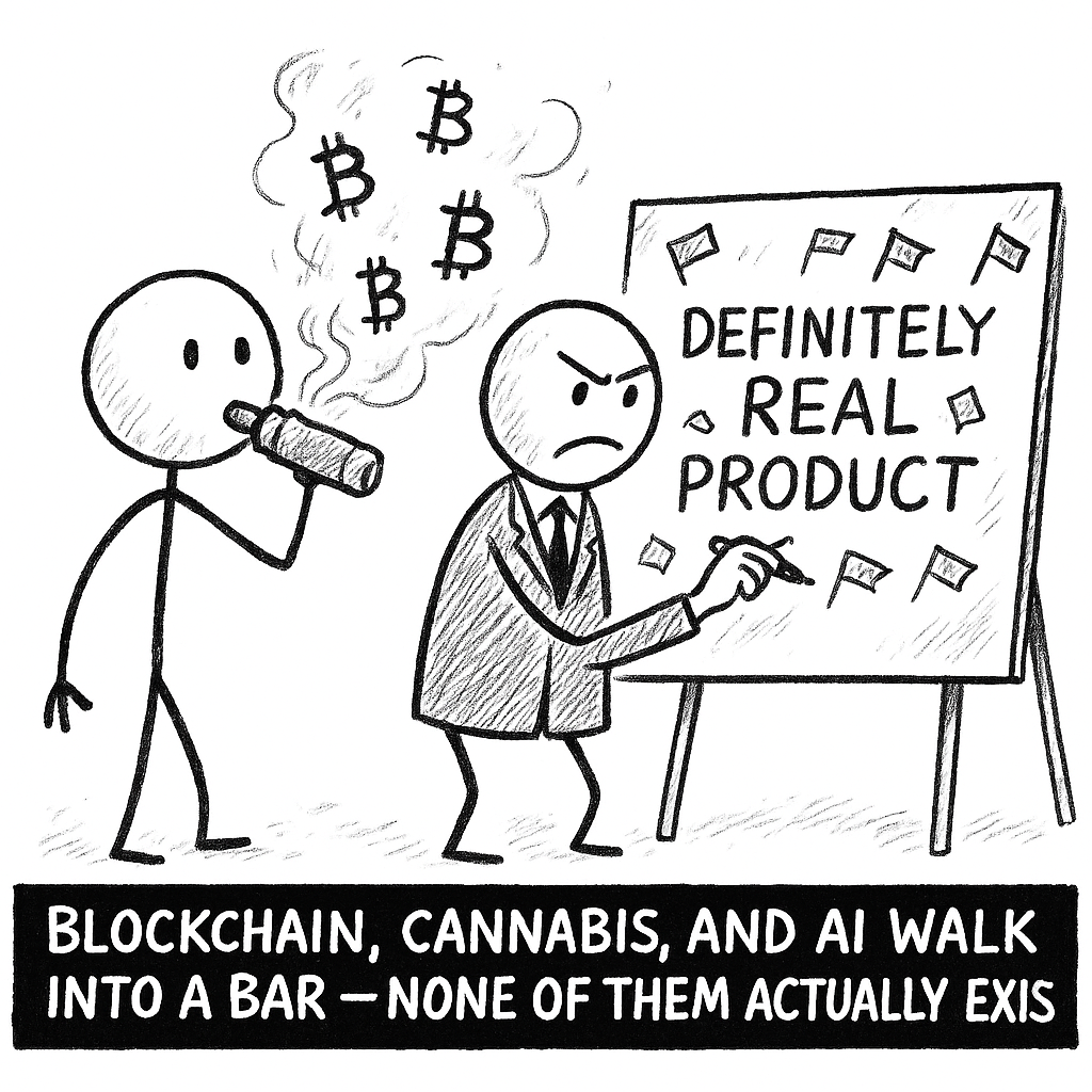 BLOCKCHAIN, CANNABIS, AND AI WALK INTO A BAR — NONE OF THEM ACTUALLY EXIST YET