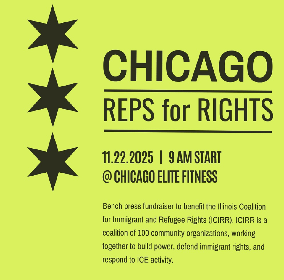 Poster for Chicago Reps for Rights fundraise on 11/22 at 9 am