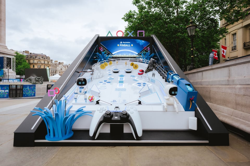 A very big pinball machine from Playstation at London's Trafalgar Square.