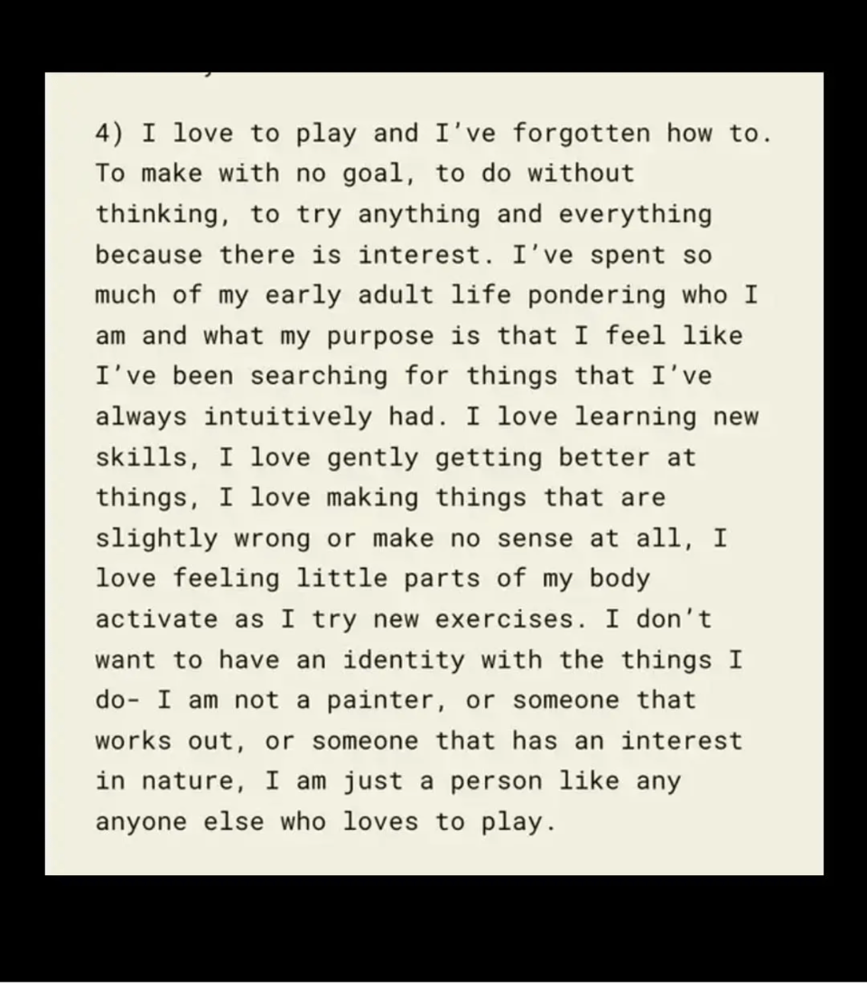 a screenshot from are.na with typewritten letters describing the desire to play.