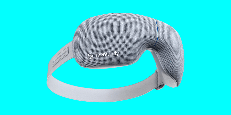 The Therabody Smart Goggles look like VR goggles but more padded.