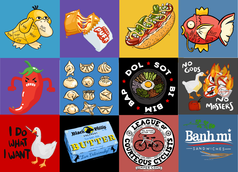 a selection of 12 shirt designs from my Threadless shop