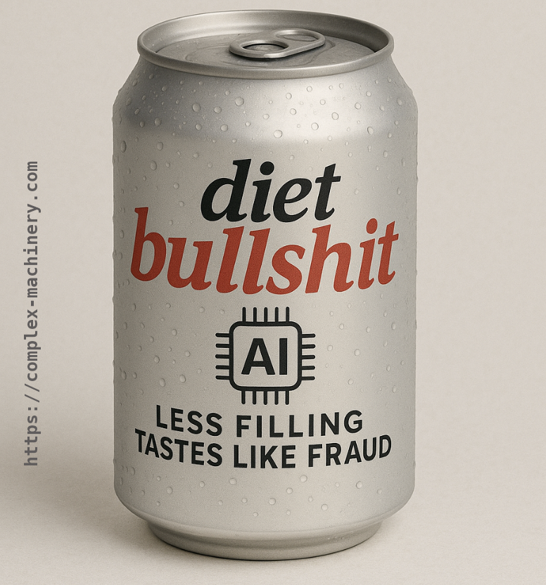 An AI-generated rendering of a beverage can. It reads: "Diet Bullshit: AI. Less filling, tastes like fraud"