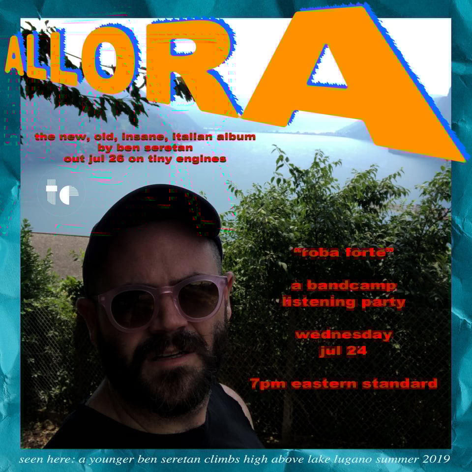 flyer for the ALLORA listening party on Bandcamp 7.24.24 at 7pm EST