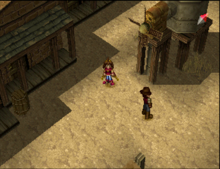 A screenshot taken in a town in the PlayStation 1 game, Wild ARMs 2