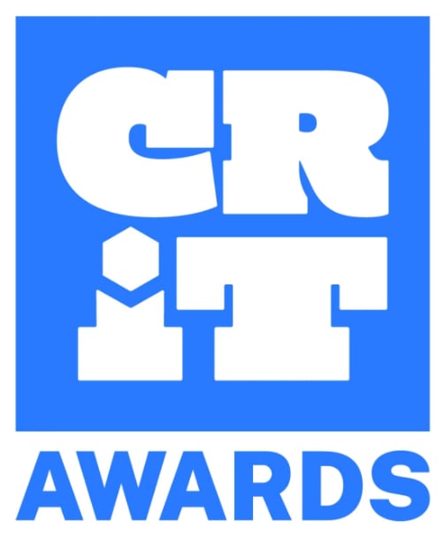 The CRIT Awards logo. It's square, blue and white, with "CRIT" stacked and "Awards" beneath it in blue.