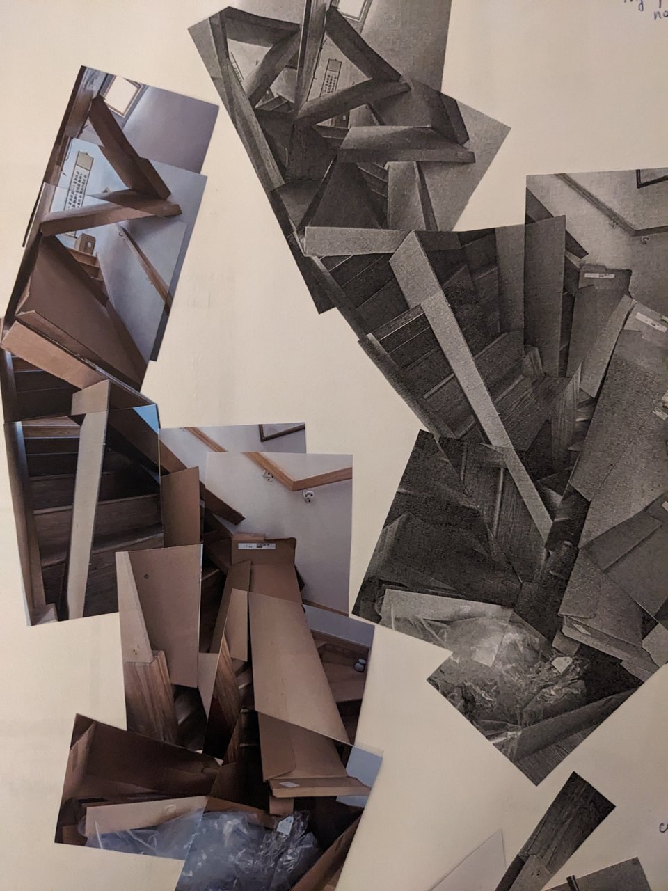 Photocollage of cardboard in the stairwell