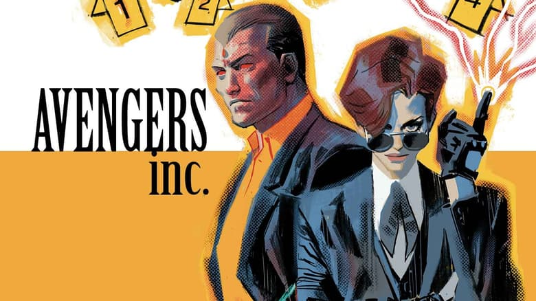 Janet Van Dyne and Victor Shade in a pulp-noir-influenced cover by Daniel Acuna with the title AVENGERS inc.
