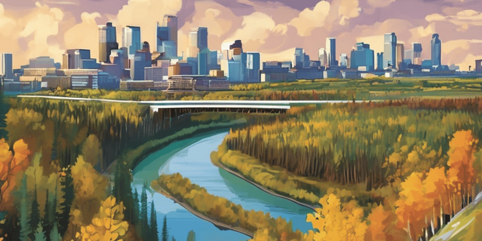 An illustration of the river valley in Edmonton.