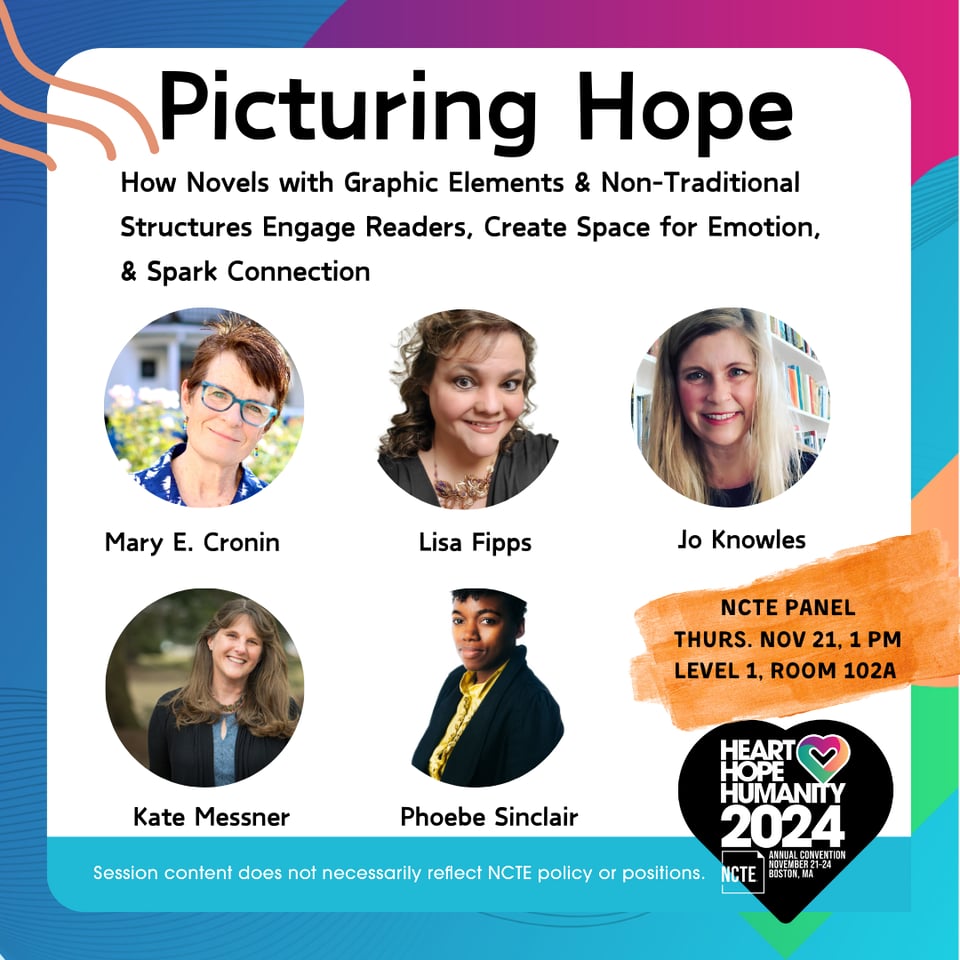 Five author photos of participants in panel, Picturing Hope, at NCTE Boston