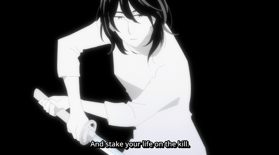 Screenshot from the 2026 anime series "Journal with Witch," subtitle: "And stake your life on the kill."