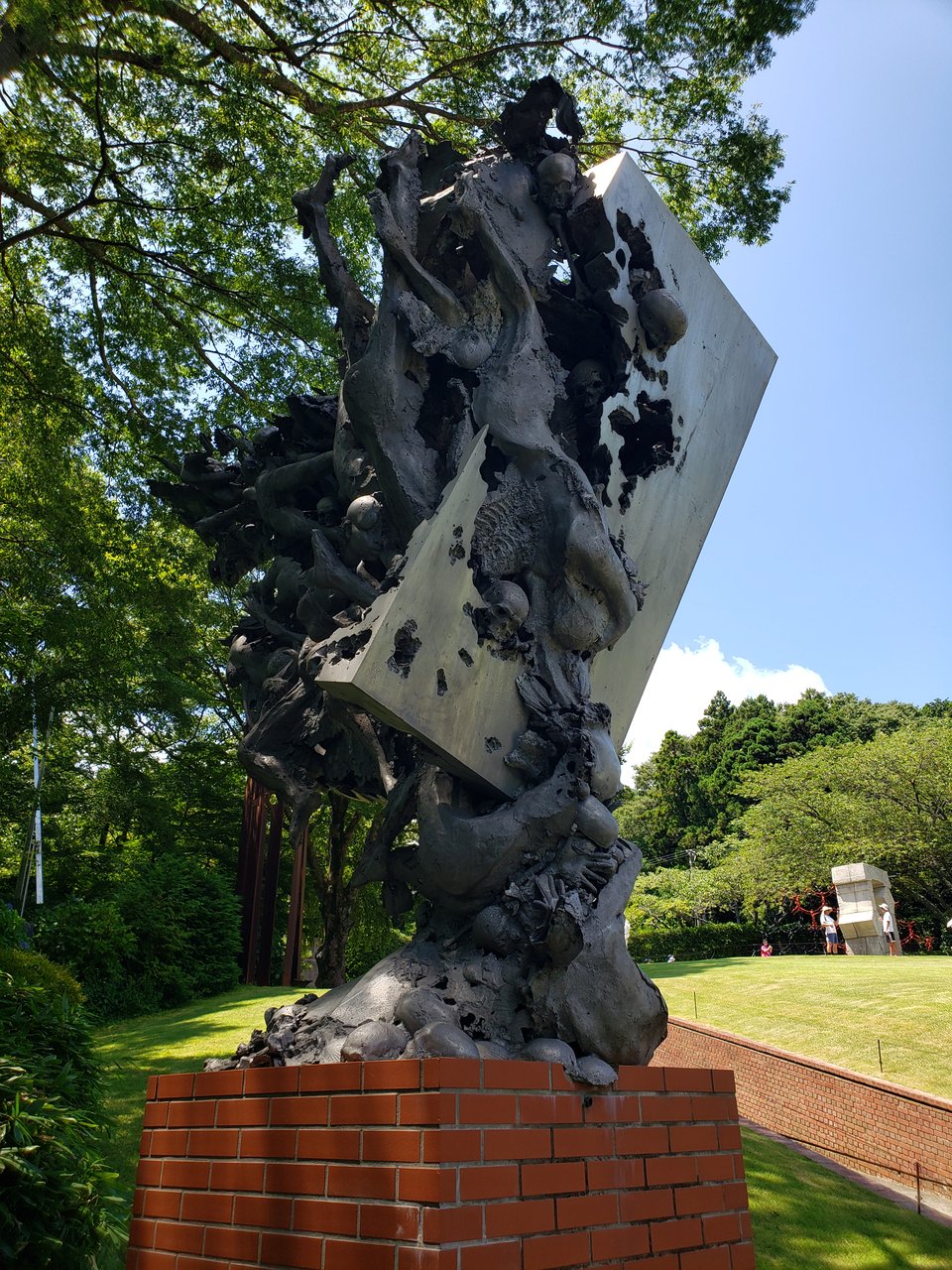 A sculpture capturing the crush of modern life.