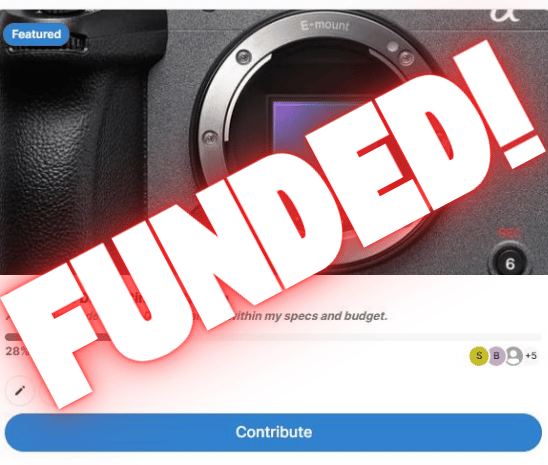 Screenshot of the Throne FX30 camera campaign with the splash text “FUNDED!”