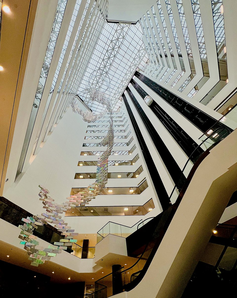 the atrium of a building