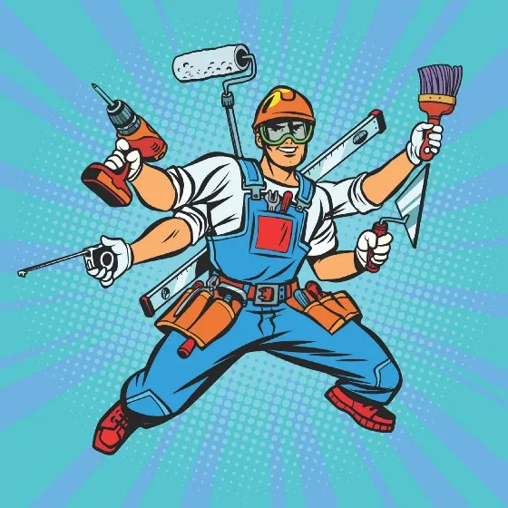 a construction worker with tools in his hands