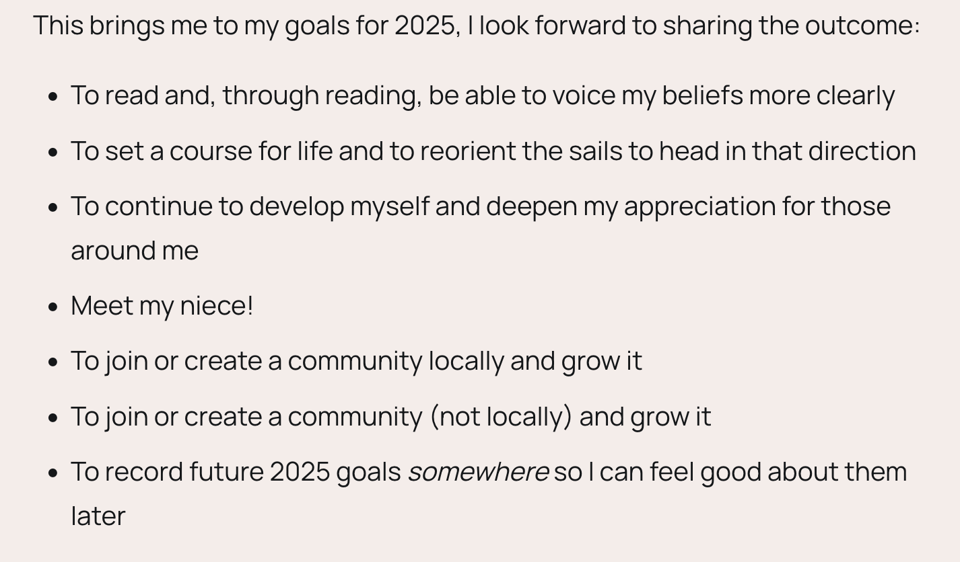 The list of 2025 goals from Michael's 2024 year in review