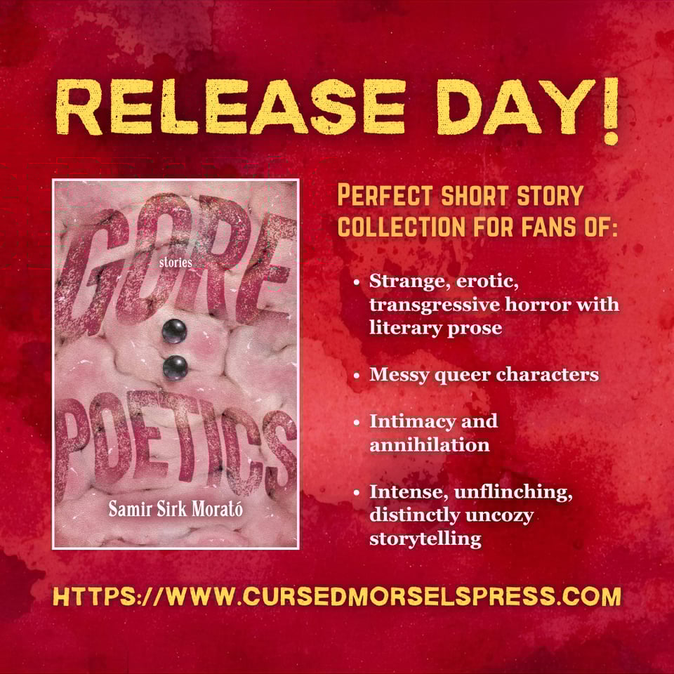 RELEASE DAY! Perfect short story collection for fans of:
Strange, erotic, transgressive horror with literary prose
Messy queer characters
Intimacy and annihilation
Intense, unflinching, distinctly uncozy storytelling
https://www.cursedmorselspress.com