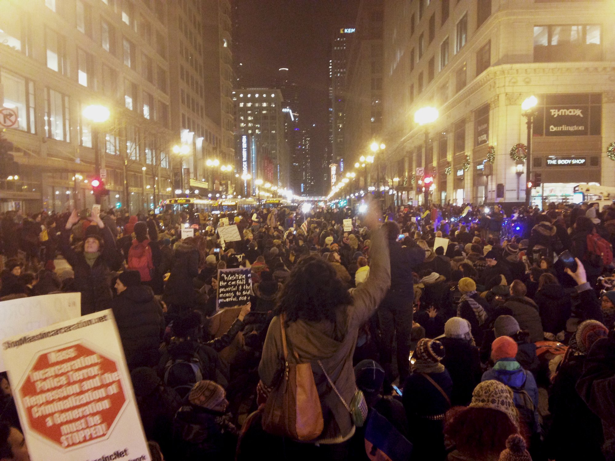 Image from protest on December 4th, 2014: Chicago protests after no indictment in Eric Garner chokehold death.