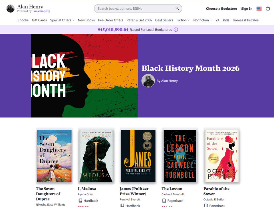 A screenshot of my Bookshop.org list for Black History Month 2026.