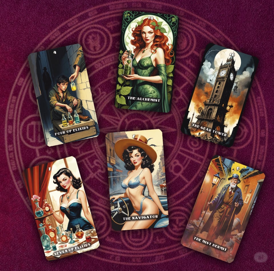 Tirada de seis cartas del mazo Mystic Metropolis Noir