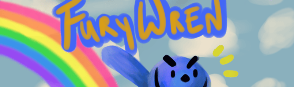 Banner image with a rainbow and a splendid fairy wren. 