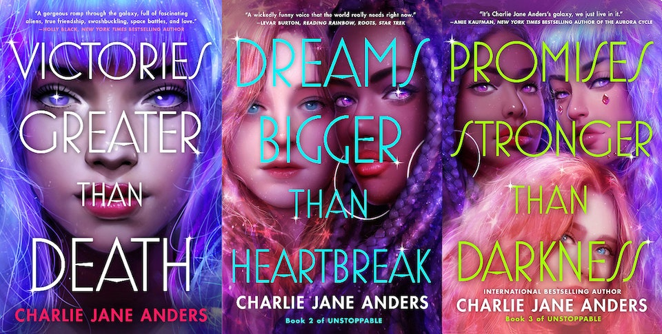 The covers of all three books in the Unstoppable trilogy