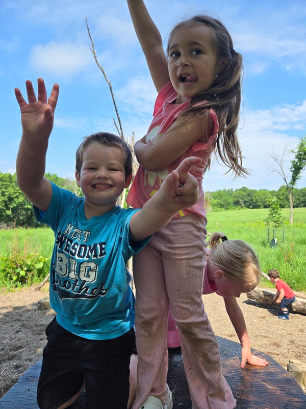 The park’s natural materials playground is always a hit with the Nature Explorers kids. / Photo by Pamela Miller