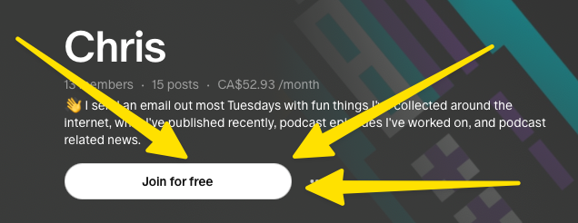 Screenshot of Patreon's homepage showing a Join for free button