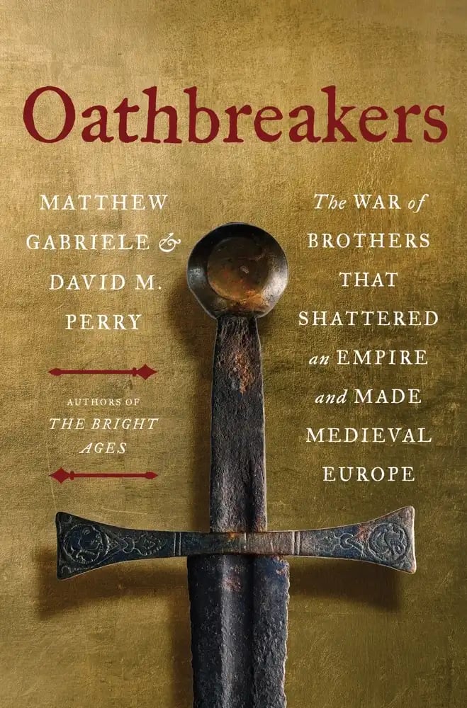 oathbreakers book cover, with gold background, blood red lettering and a sword