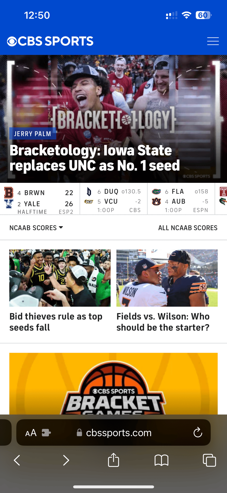 CBS Sports mobile website without ads