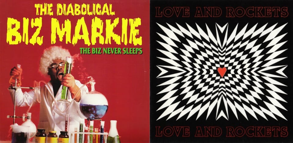 First pic: On a red background, a Black man is dressed like a stereotypical mad scientist: white lab coat, glasses, a cheap curly wig of white hair. Before him on a table are stereotypical mad scientist chemistry equipment: beakers and test tubes and erlenmeyer flasks full of colored liquid with white gas pouring out of them. The man is holding a green beaker full of green liquid and is exclaiming in surprise. Second pic: This one is hard for me to describe. Imagine a chessboard, only warp it so that the squares are more like diamonds, pointing towards the center. Four of the black squares, in the "north," "south," "east" and "west" positions have been warmped into arrows, also pointing towards the center. In the center is a red heart. It's a little more intricate than that but that's the best I can do.