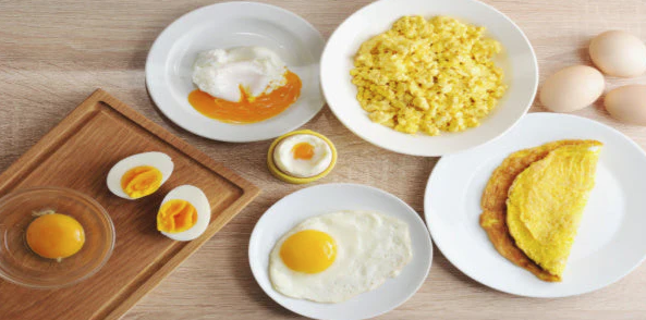 A table spread of eggs cooked in various ways