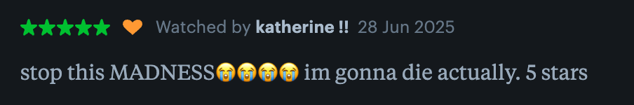 "stop this MADNESS😭😭😭😭 im gonna die actually. 5 stars"