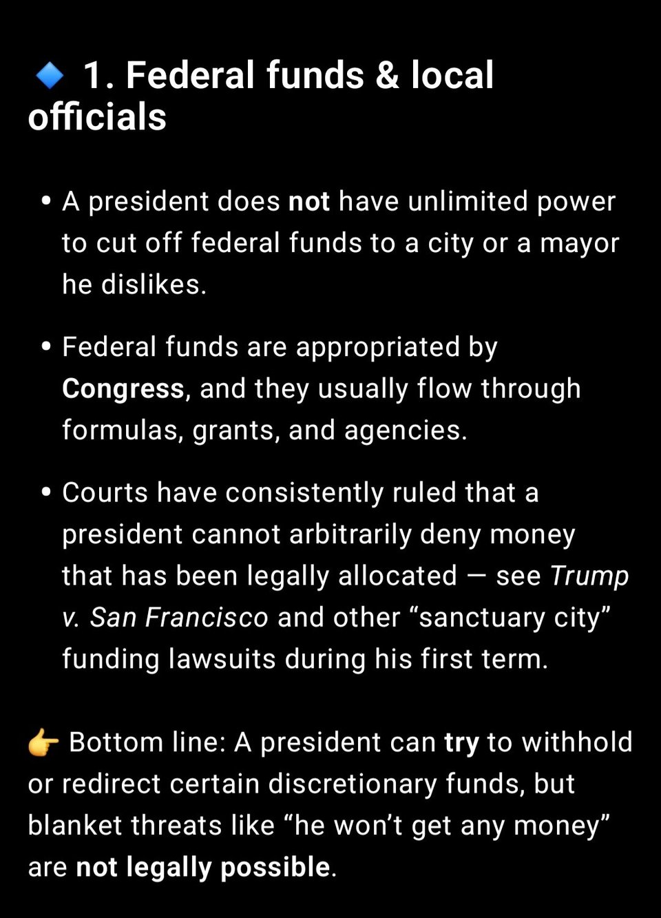 Can a President legally take action against areas of the country that displease him? 