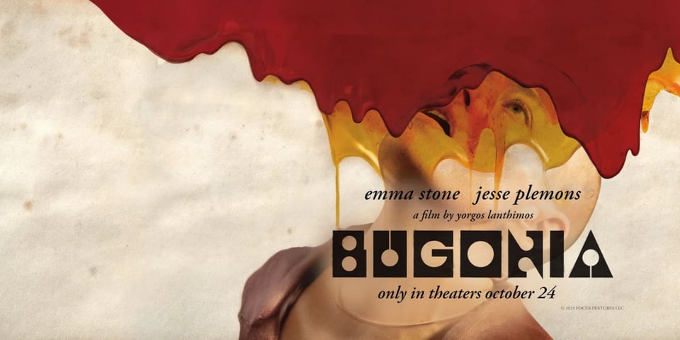 Emma Stone gets covered in goo on the poster for Bugonia.