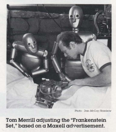 A middle-aged man works on the robot Frankenstein set (described in the image preceding this one).
