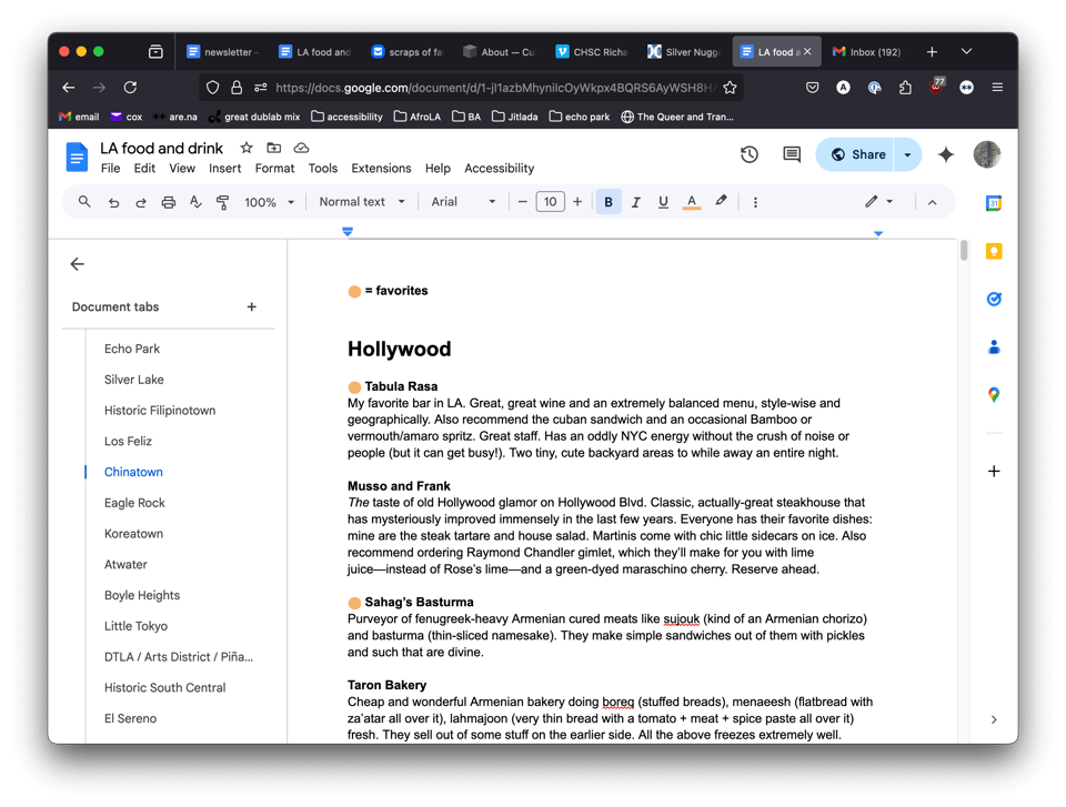 a screenshot of a list of restaurants to visit in Los Angeles