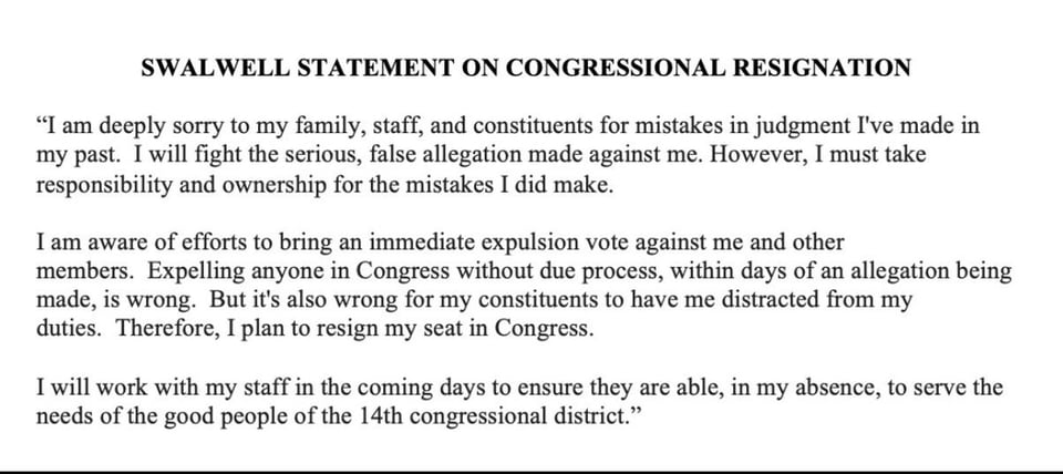 Swalwell also resigned from the Congress