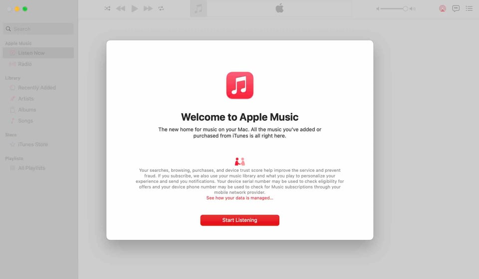 Apple Music Start Window