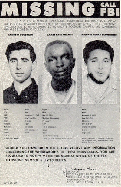 Mississippi Civil Rights Workers Disappearance (Mississippi Burning) — archival photo
