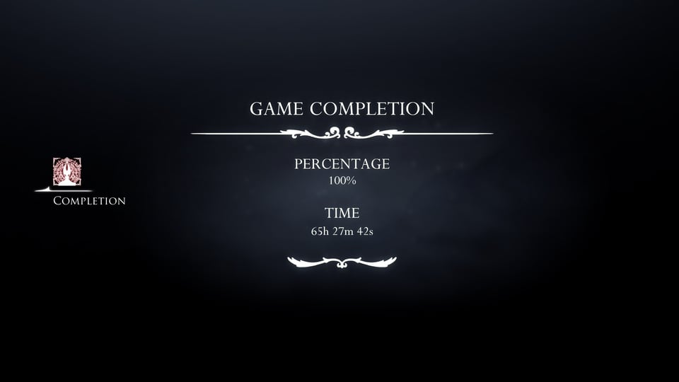 a 100% completion screen for Hollow Knight: Silksong.