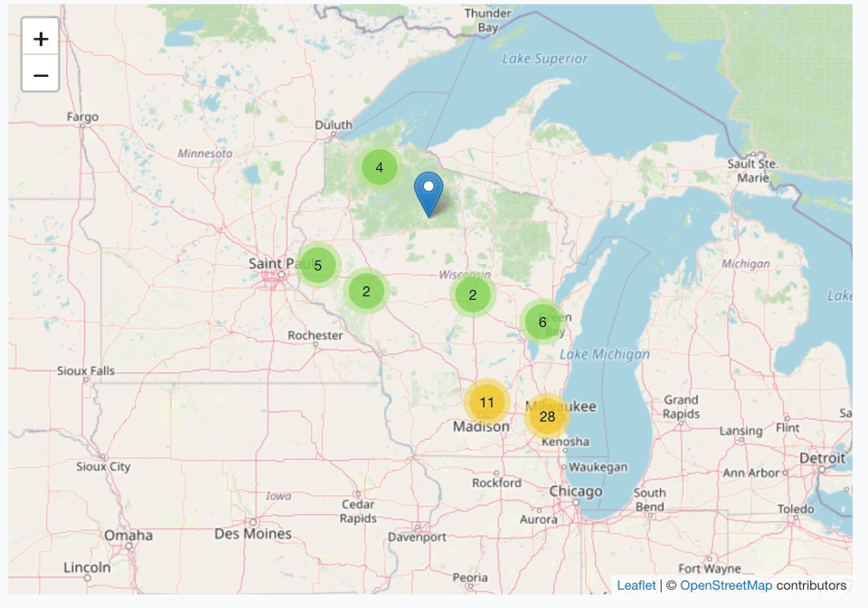 Map of CivicBand sites in Wisconsin 