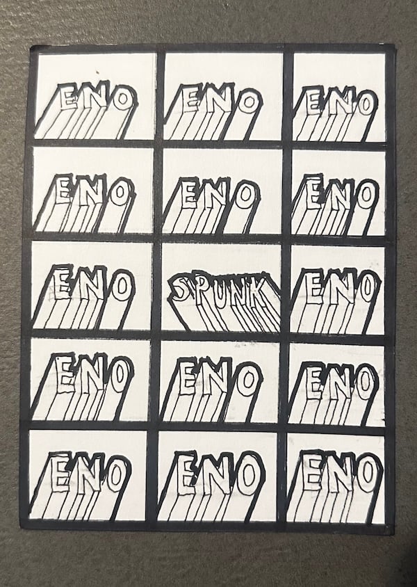 Postcard covered in Eno and spunk