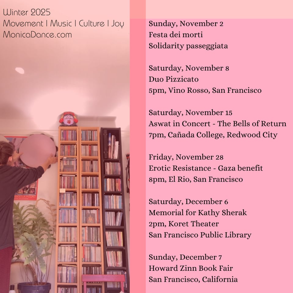 Photo description: A photo of a person hanging a drum on a wall with a list of upcoming events