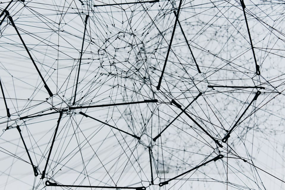 A large metal structure, made of interconnected bars. Photo by Alina Grubnyak on Unsplash.