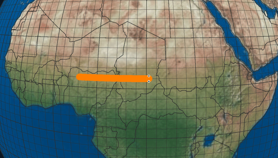 Screenshot of the game showing the snake crossing the globe