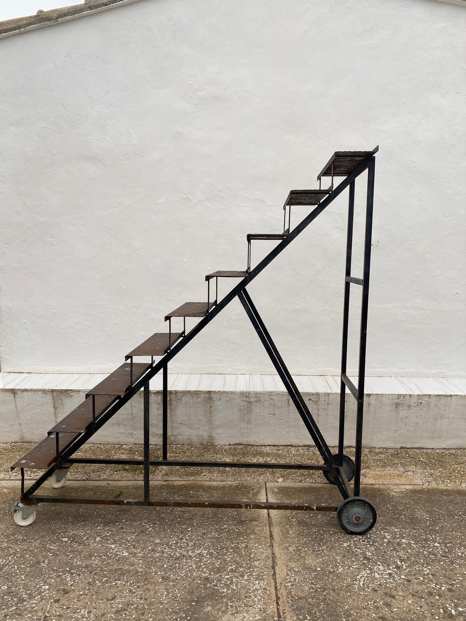 a metal stair case