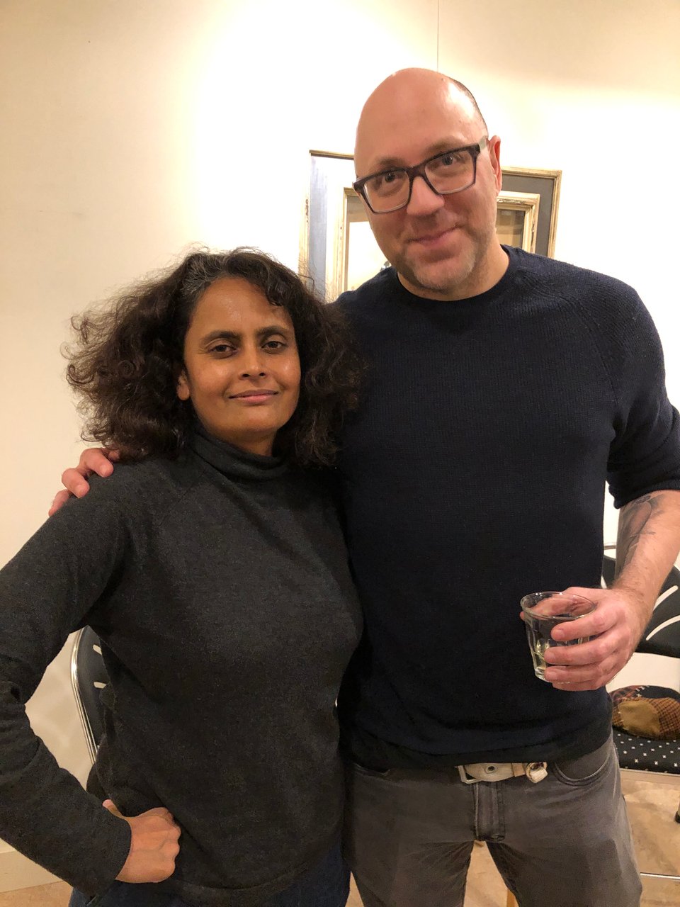 Me and Daniel Kraus, both in charcoal sweaters, indoors, smiling.